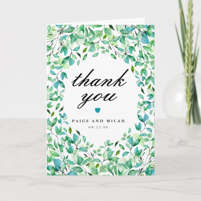Tropical Turquoise Botanical Wedding Vielen Dank Dankeskarte (Vorderseite)
