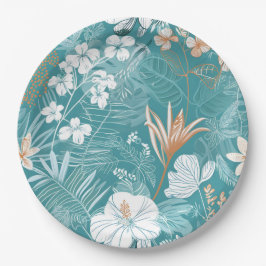 Tropical Turquoise & Terracotta Hibiscus Floral  Pappteller