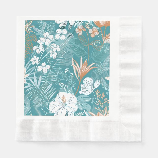 Tropical Turquoise & Terracotta Hibiscus Floral  Serviette (Vorderseite)