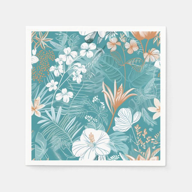 Tropical Turquoise & Terracotta Hibiscus Floral  Serviette (Vorderseite)