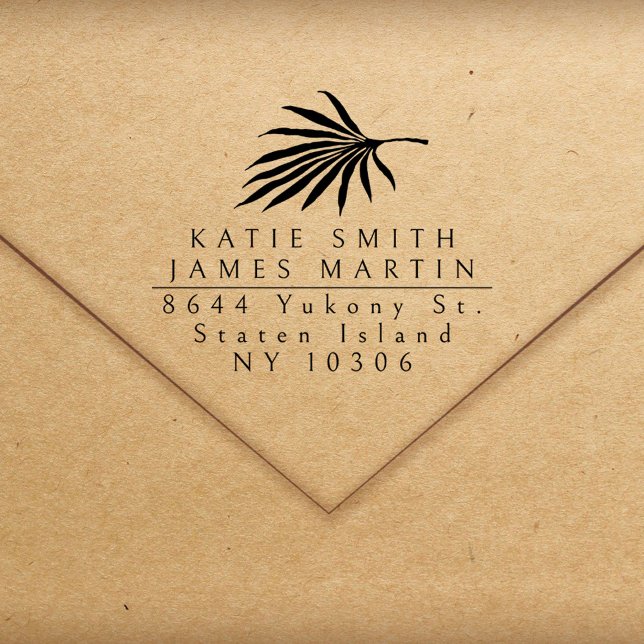 Tropical Two Surnames Modern Couple Rücksendeadres Gummistempel (Von Creator hochgeladen)