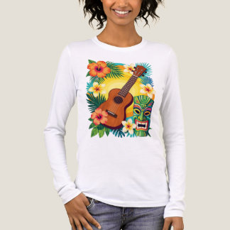 Tropical Ukulele Tiki Luau Party Vibes T-Shirt Tri-Blend Shirt