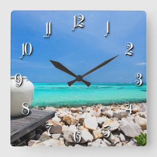 Tropical vacation quadratische wanduhr