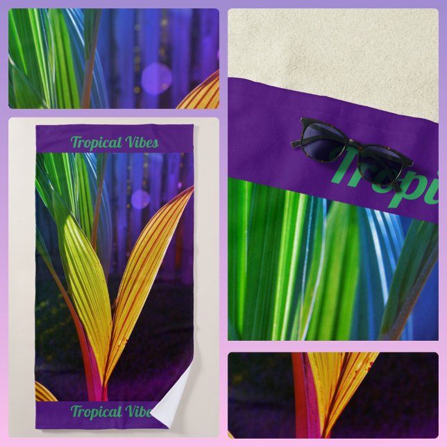 Tropical Vibes Bright farbenfrohe Palm Fronds Strandtuch (Von Creator hochgeladen)