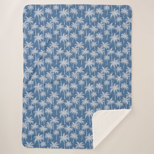 Tropical Vibes Palm Tree Blue Sherpadecke (Vorderseite)