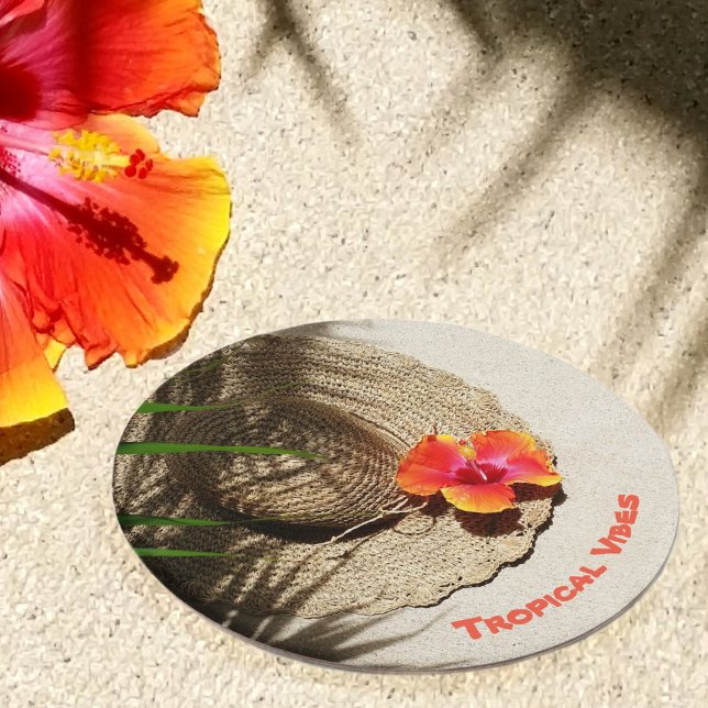 Tropical Vibes Sun Hat Runder Pappuntersetzer (Von Creator hochgeladen)