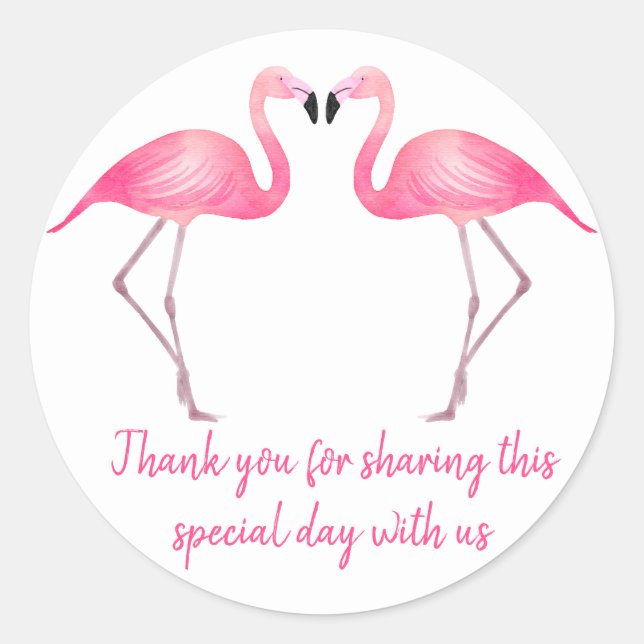 Tropical Vielen Dank, Pink Flamingo Wedding Runder Aufkleber (Vorderseite)