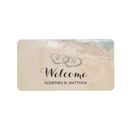 Tropical Vintag Beach Hearts in Sand Adressaufkleber