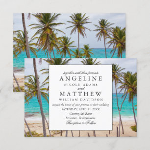 Tropical Vintag Beach Shore Palm Wedding Einladung