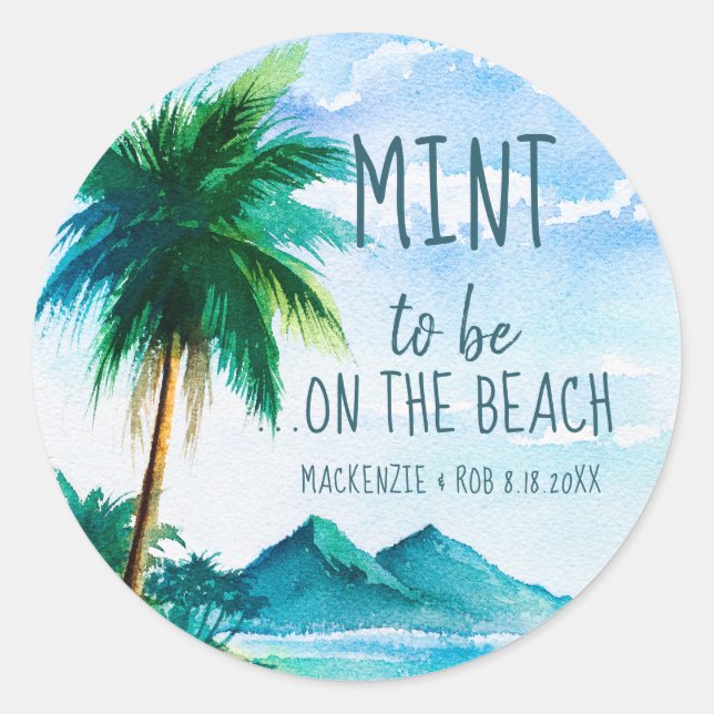Tropical Vintag Beach Wedding Mint Gefallen Runder Aufkleber (Vorderseite)