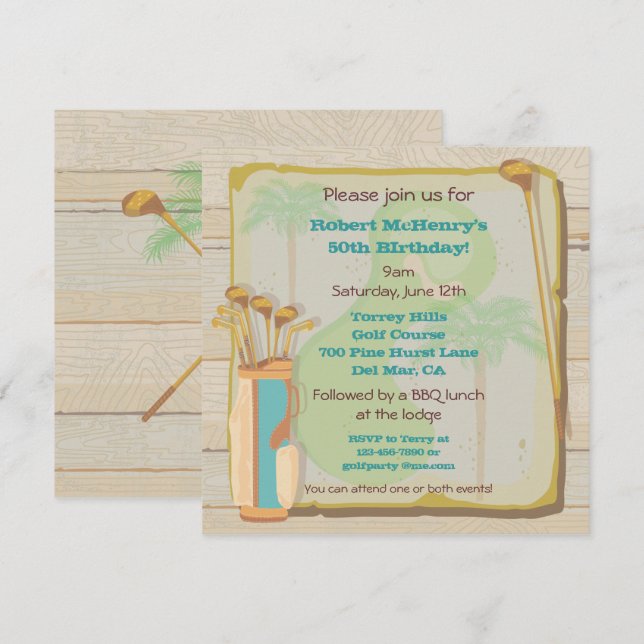 Tropical Vintage Golf Party Invitation (Devant / Derrière)