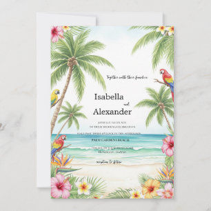 Tropical Watercolor Beach Hochzeit Einladung