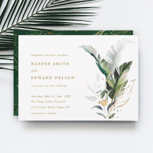 Tropical Watercolor Blätter Gold Wedding Einladung