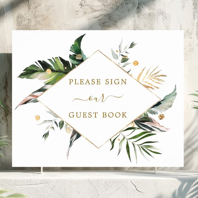 Tropical Watercolor Blätter Wedding Guest Book Sig Poster (Von Creator hochgeladen)