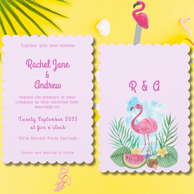 Tropical Watercolor Flamingo Pink Palm Wedding Einladung (Tropical Watercolor Flamingo Pink Palm Wedding Invitation)