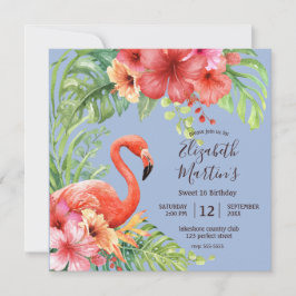 Tropical Watercolor Flamingos & Hibiskus Geburtsta Einladung