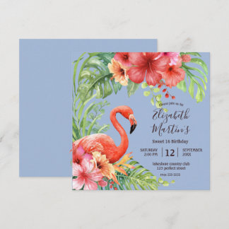 Tropical Watercolor Flamingos & Hibiskus Geburtsta Einladung