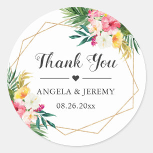 Tropical Watercolor Floral Gastgeschenk Hochzeit V Runder Aufkleber
