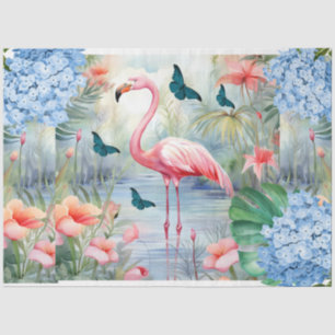 Tropical Watercolor Florals Flamingo & Butterflieg Seidenpapier