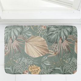 Tropical Watercolor Gold & Green Blätter Muster Badematte