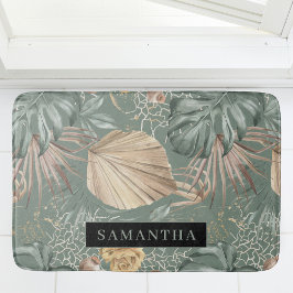 Tropical Watercolor Gold & Green Blätter Muster Badematte