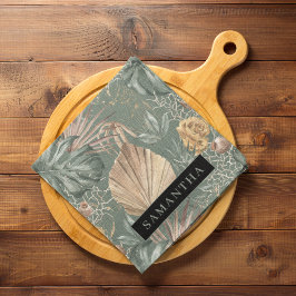 Tropical Watercolor Gold & Green Blätter Muster Geschirrtuch