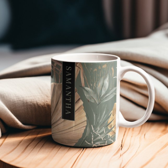 Tropical Watercolor Gold & Green Blätter Muster Kaffeetasse (Von Creator hochgeladen)