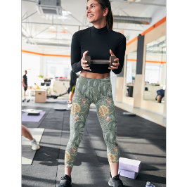 Tropical Watercolor Gold & Green Blätter Muster Leggings