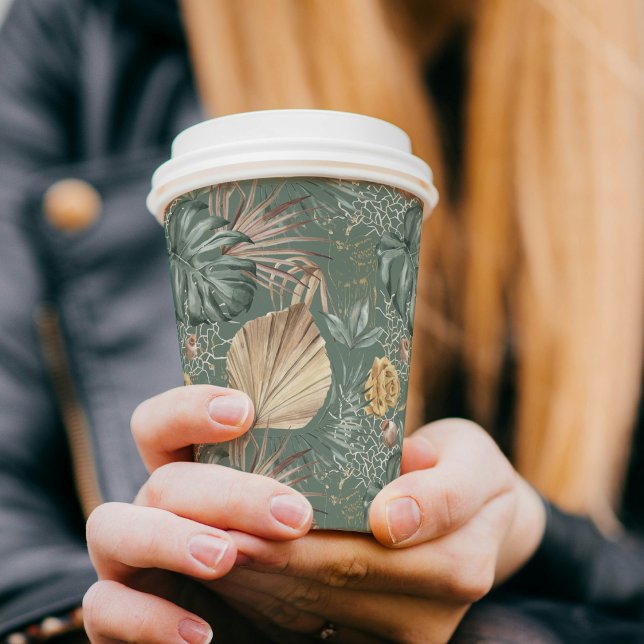 Tropical Watercolor Gold & Green Blätter Muster Pappbecher (Von Creator hochgeladen)