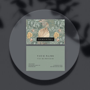 Tropical Watercolor Gold & Green Blätter Muster Visitenkarte