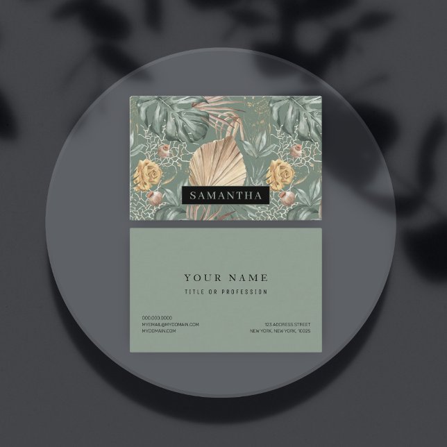 Tropical Watercolor Gold & Green Blätter Muster Visitenkarte (Von Creator hochgeladen)