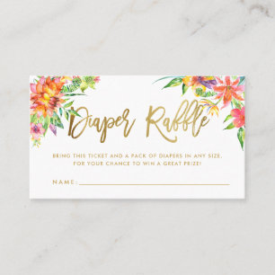 Tropical Watercolor Gold Script Diaper Raffelkarte Visitenkarte