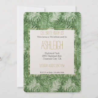 Tropical Watercolor Green Blätter Birthday Einladung