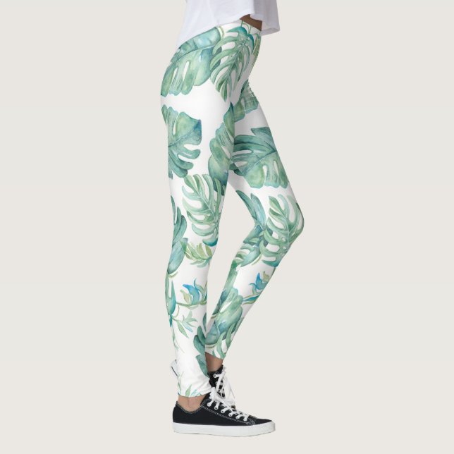 Tropical Watercolor Grüne Yoga Leggings (Rechts)