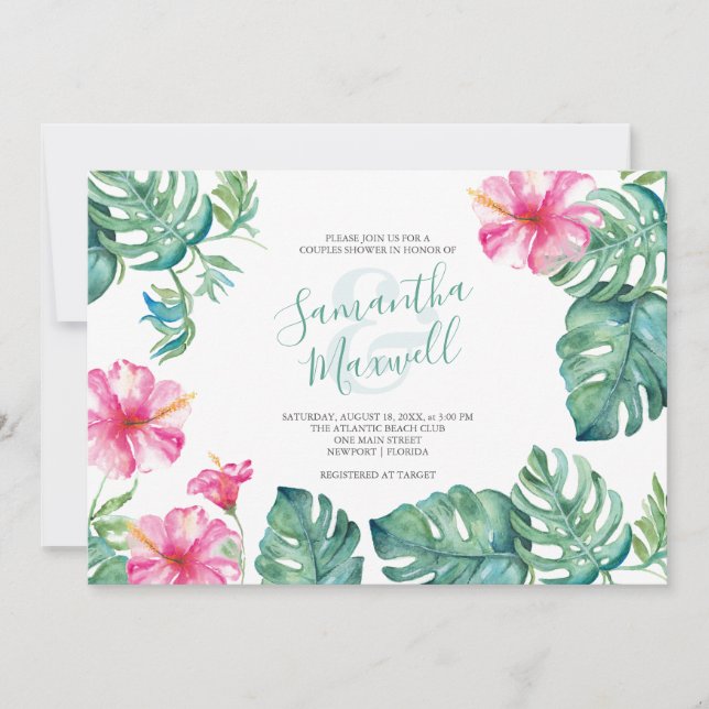 Tropical Watercolor Hibiskus Blume Paare Dusche (Vorderseite)