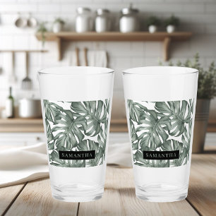 Tropical Watercolor Modern Oasis Leaves Glas