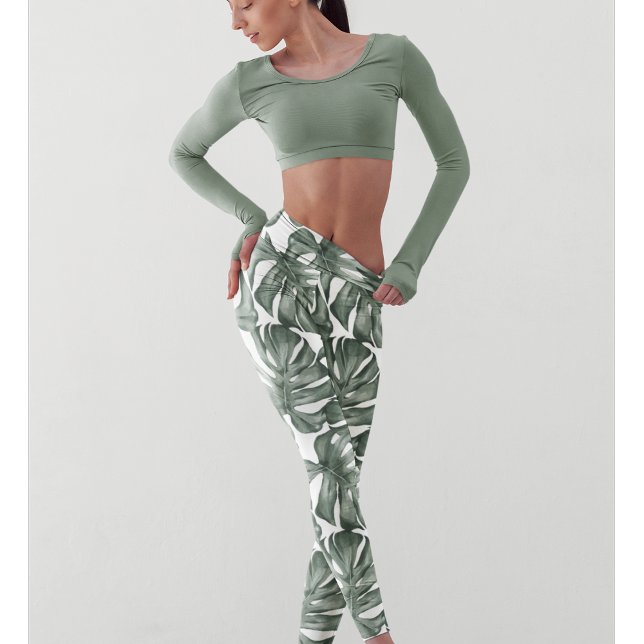 Tropical Watercolor Modern Oasis Leaves Leggings (Von Creator hochgeladen)