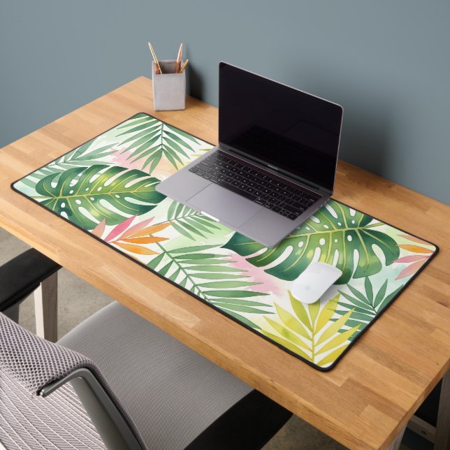 Tropical Watercolor Monstera Leaf Boho Schreibtischunterlage (Büro 2)