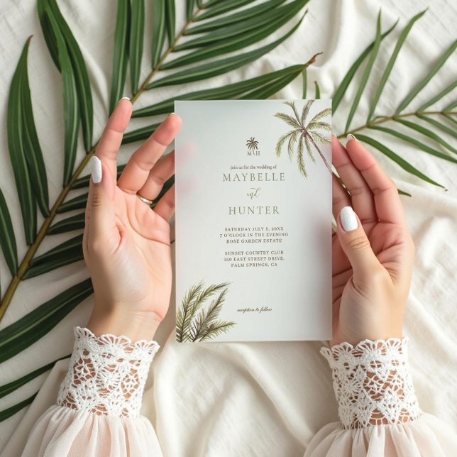 Tropical Watercolor Palm Trees Boho Hochzeit (Tropical Watercolor Palm Trees Boho Wedding Vellum Invitations)