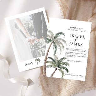 Tropical Watercolor Palm Trees Foto Boho Wedding Einladung