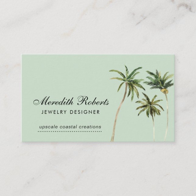 Tropical Watercolor Palm Trees Jewelry Designer Visitenkarte (Vorderseite)