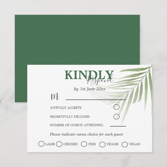 Tropical Watercolor Palm UAWG Wedding RSVP Karte (Vorne/Hinten)