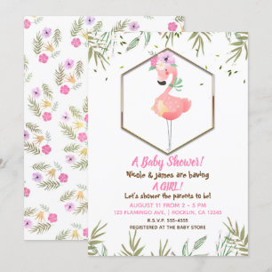 Tropical Watercolor Pink Flamingo Kinderdusche Einladung
