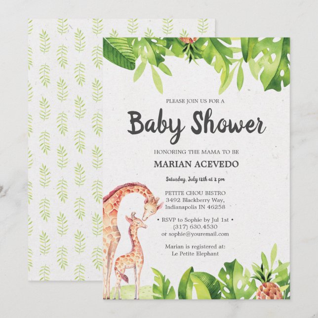 Tropical Watercolor Safari Baby Dusche Einladung (Vorne/Hinten)