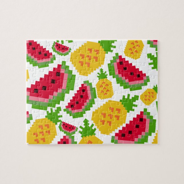 Tropical Watermelon and Pineapple Pixel Pattern (Horizontal)