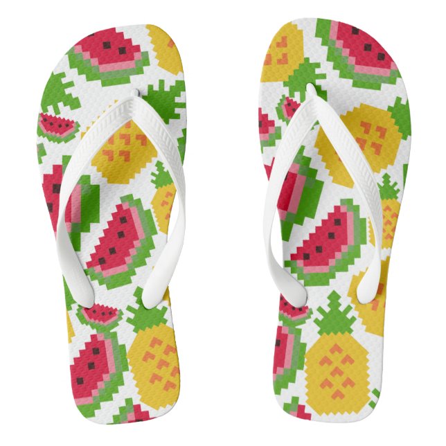 Tropical Watermelon and Pineapple Pixel Pattern Flip Flops (Fußbett)