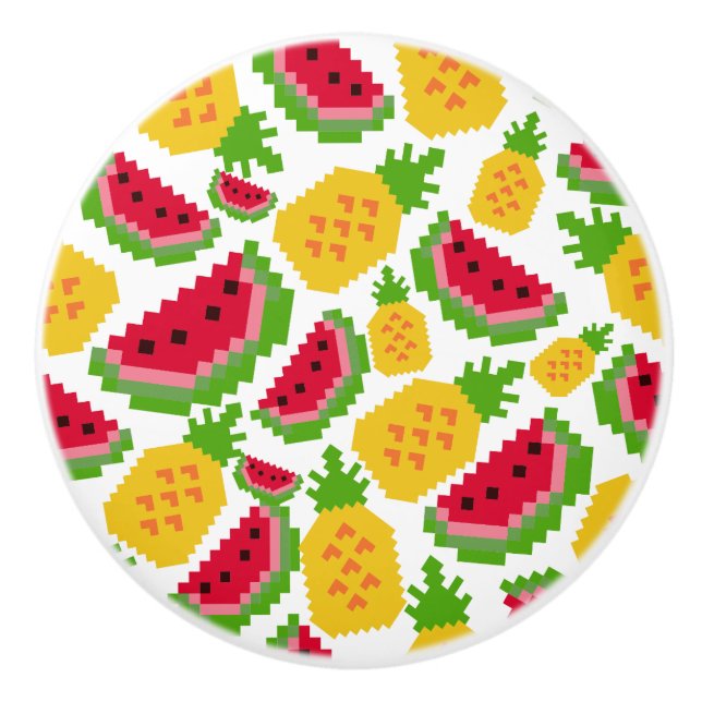 Tropical Watermelon and Pineapple Pixel Pattern Keramikknauf (Vorderseite)