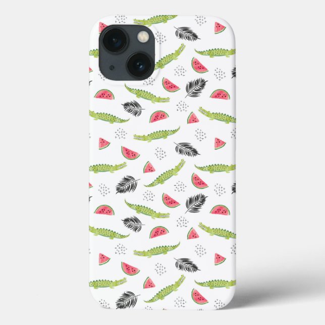 Tropical Watermelon & Crocodile Pattern Case-Mate iPhone Hülle (Rückseite)