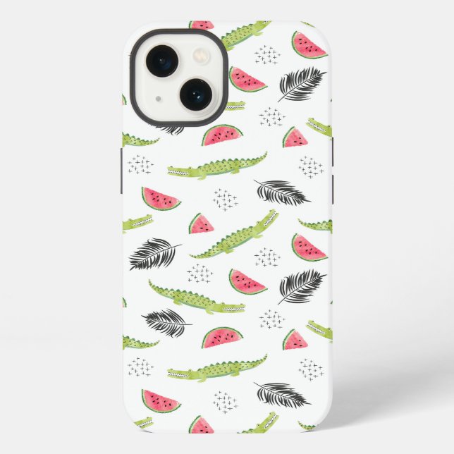 Tropical Watermelon & Crocodile Pattern iPhone Hülle (Rückseite)