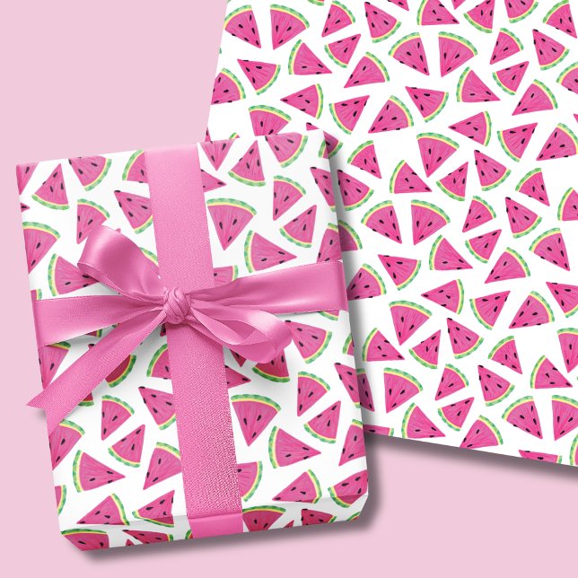 Tropical Watermelon Pattern Geschenkpapier Set (Colorful pink watermelon wrapping paper sheets perfect for girls birthdays and baby showers.)
